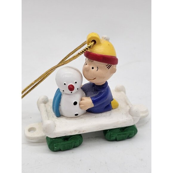 Peanuts Linus & Snowman On Train Vintage Christmas Tree Ornament - Picture 2 of 9